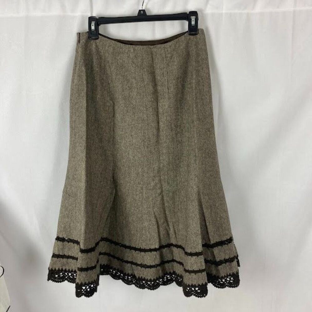 Talbots Brown Tweed Wool Blend Crochet Hem Academia Cottage Core full Midi Skirt - Picture 2 of 9